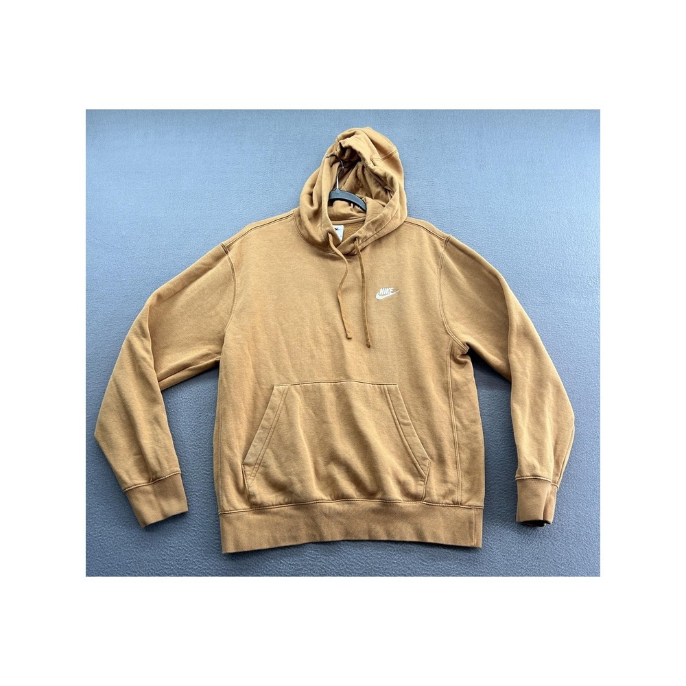 Nike Hoodie Men's M Tan Khaki Sportswear Club Fleece Swoosh Kangaroo Pocket